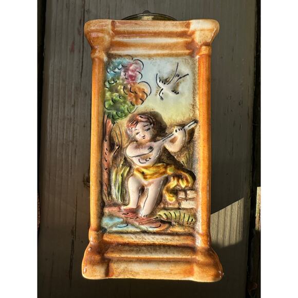 Vintage CAPODIMONTE Painted Italian Ceramic 5" Salt Shaker & Pepper Mill Cherubs - Picture 13 of 16